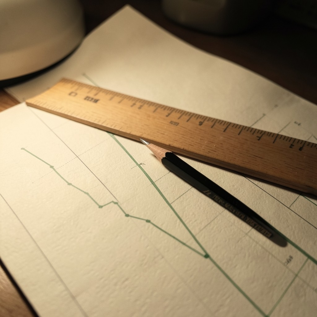 Line chart printout with a ruler and pencil resting across the page